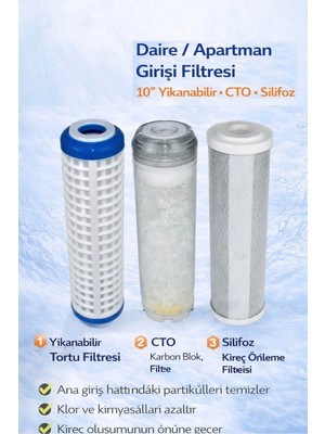 Daire Yazlık Bina Girişi Su Arıtma 3’lü Filtre Seti - Kireç Tortu Önleyici BW500101, One Size