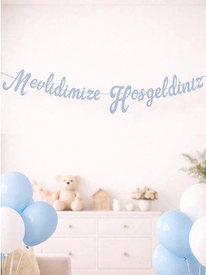 İstoç Parti Mevlidimize Hoşgeldiniz Yazılı Mavi Kaligrafi Banner