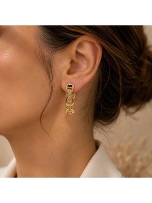 Gmn Collection Yeni Sezon Premium Seri 14K Altın Kaplama Taşlı Hrms Halka Model Küpe