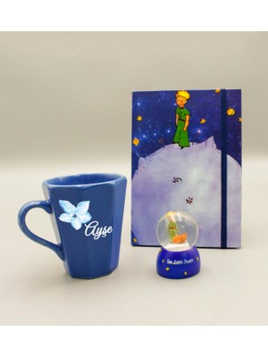 As Gift Öğretmenler Gününe Özel Küçük Prens Temalı Defter & Kişiye Özel Mavi Kupa & Küçük Prens Kar Küresi Hediye Seti