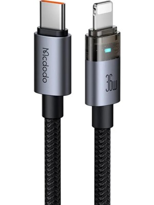 HBMB Store CA-6940 Type-C To Lıghtnıng 36W 1.2m Şeffaf Kablo Şarj Işıklı