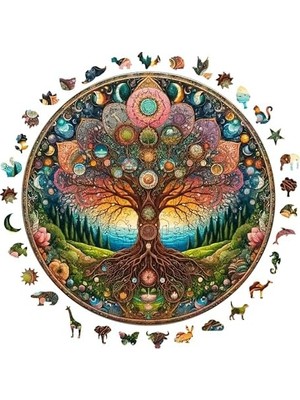 HBMB Store Ahşap Puzzle Yetişkin - Kozmik Yaşam Ağacı - 252 Parça, 29 x 29 cm - Yapıştırıcı Folyo Dahil - Benzersiz Şekilli Parçalar & Özel Figürler - A1-08