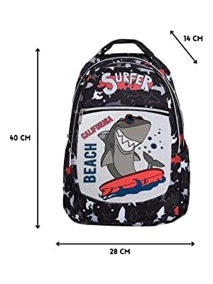 HBMB Store Ilkokul Okul Sırt Çantası Kız Erkek Beslenme Çantalı Ortopedik 2li Set Köpek Balığı Siyah