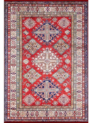 Pera Halı Klasik Kırmızı ve Lacivert Geometrik Madalyonlu Halı - 39OU