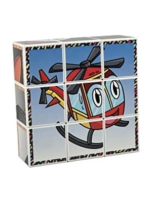 HBMB Store Neşeli Taşıtlar Manyetik 3D Küp Puzzle - (9 Mıknatıslı Küp 6 Yapboz) - Gemi//tren/roket/ufo/balon