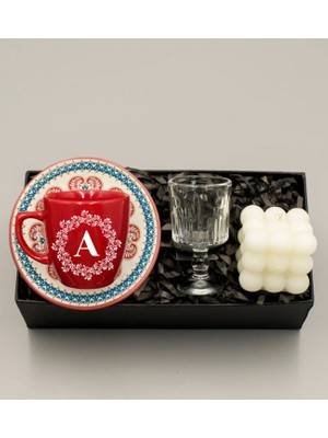 As Gift Pembe Renginde Fincan & Kahve Yanı Cam Su Bardağı & Bubble Mum Hediye Seti