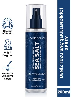 Bade Natural Deniz Tuzu Şekillendirici Saç Spreyi 200 ml Doğal İçeriklerle Hacim ve Dolgunluk