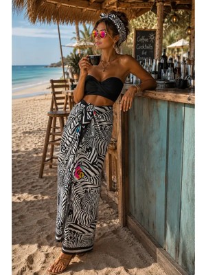 Bolder Lana- Gözlüklü Zebra Desen Pareo Iç Göstermeyen Parlak KUMAŞ-95CM*145CM