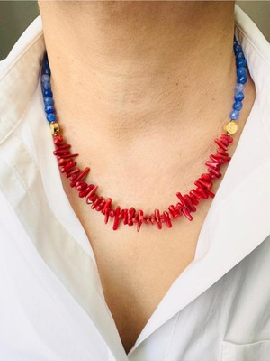 Devi Fashion Kırmızı Mercan Doğal Taş Kolye