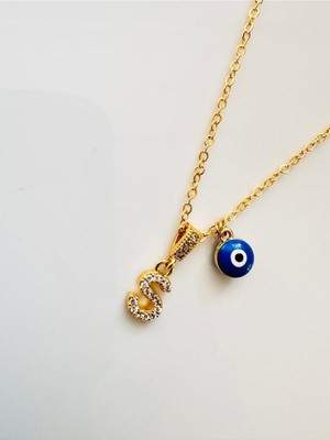 Devi Fashion Zirkon Taşlı S Harfi Nazarlı Kolye