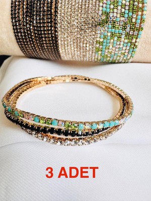 Devi Fashion Zirkon Taşlı Su Yolu 3 Adet Lastikli Gold Bileklik