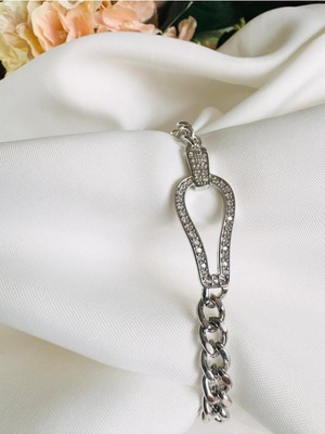 Devi Fashion Zirkon Taşlı Silver Renk Bileklik 19 cm