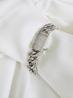 Devi Fashion Premium Zirkon Taşlı Silver Renk Zincir Bileklik 19 cm