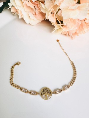 Devi Fashion Çelik Hayat Ağacı Baget Gold Bileklik