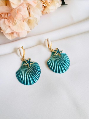 Devi Fashion Deniz Kabuğu Istiridye Yıldız Nazar Küpe 6 cm