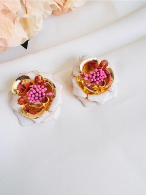 Devi Fashion Premium Gold Detay Çiçek Küpe 4 cm