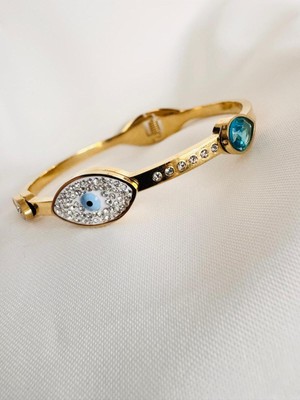 Devi Fashion Çelik Mıknatıslı Gold Nazar Göz Kelepçe Bileklik