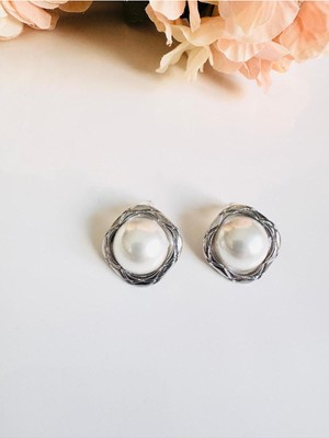 Devi Fashion Kare Silver Renk Inci Vintage Küpe 2 cm