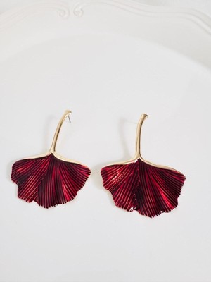 Devi Fashion Yaprak Gingko Kırmızı Küpe 7 cm