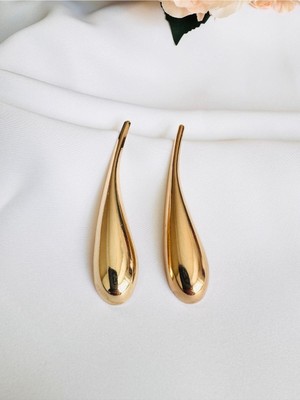 Devi Fashion Gözyaşı Damla Gold Küpe 8 cm