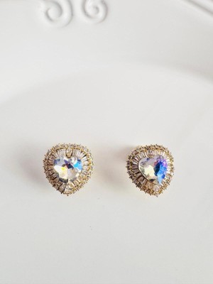 Devi Fashion Zirkon Taşlı Gold Kalp Küpe 2 cm