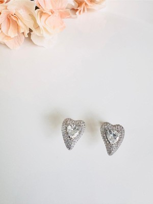 Devi Fashion Premium Zikon Taşlı Kalp Göz Küpe 1,5 cm