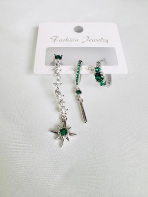 Devi Fashion Premium Zikon Taşlı Silver Renk Küpe Seti