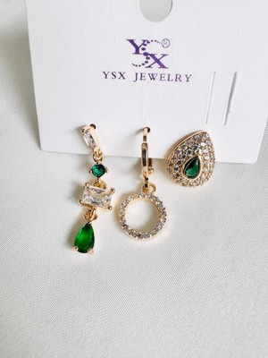 Devi Fashion Premium Zikon Taşlı Gold Küpe Seti