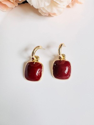 Devi Fashion Bordo Vintage Kare Küpe 4 cm