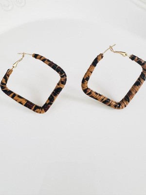 Devi Fashion Deri Leopar Geometrik Halka Küpe 5 cm