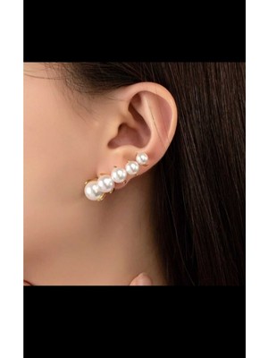 Devi Fashion Premium Sıralı Inci Küpe 4 cm