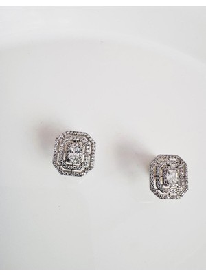 Devi Fashion Zirkon Taşlı Silver Baget Küpe 1 cm