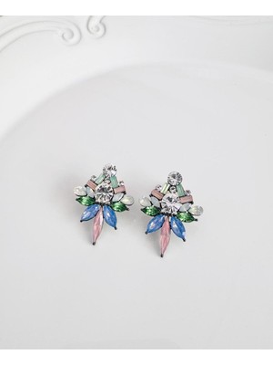 Devi Fashion Abiye Zirkon Taşlı Renkli Küpe 3 cm