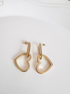 Devi Fashion Çelik Sallantılı Kalp Küpe 4 cm