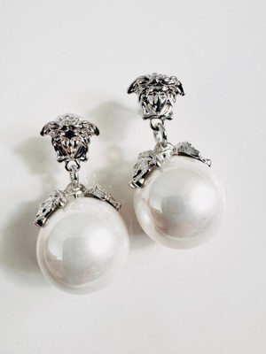 Devi Fashion Büyük Incili Silver Aslan Küpe 5 cm