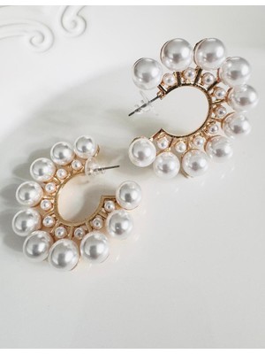 Devi Fashion Büyük Gold Halka Inci Küpe 5 cm