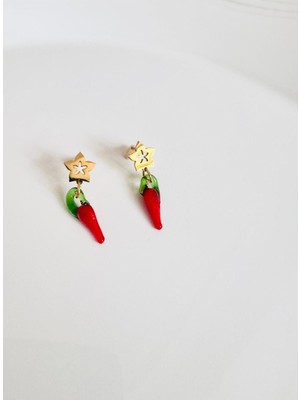 Devi Fashion Çelik Gold Murano Cam Biber Küpe 3 cm