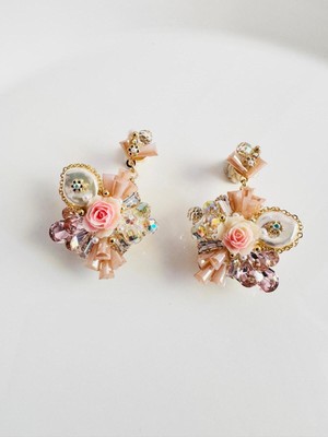Devi Fashion Abiye Kristal Çiçek Pudra Küpe 4 cm