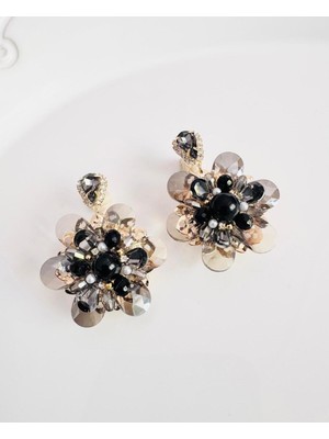 Devi Fashion Abiye Kristal Çiçek Küpe 5 cm