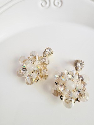 Devi Fashion Abiye Kristal Çiçek Küpe 5 cm