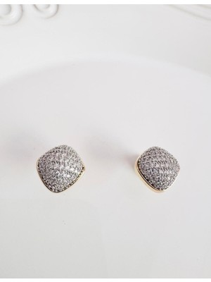 Devi Fashion Zirkon Taşlı Silver Kare Küpe 1 cm