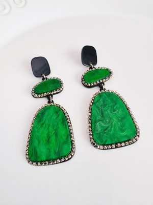 Devi Fashion Yeşil Sallantılı Büyük Küpe 9 cm