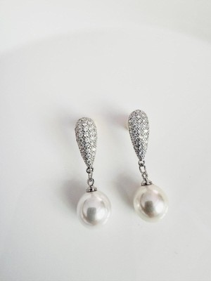 Devi Fashion Zirkon Taşlı Silver Inci Küpe 3 cm