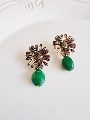 Devi Fashion Vintage Doğal Taş Çiçek Küpe 4 cm