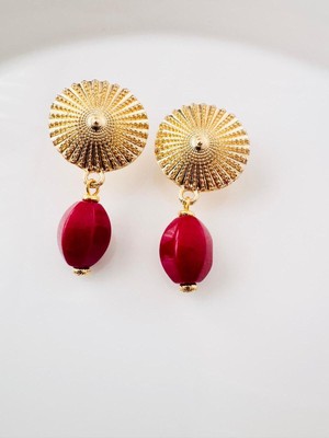 Devi Fashion Vintage Doğal Taş Fuşya Küpe 5 cm