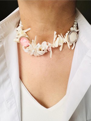 Devi Fashion Incili Düzensiz Doğal Taş Lüx Tasarım Choker Kolye 40 cm