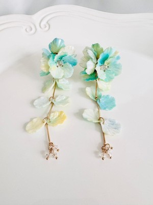 Devi Fashion Uzun Mavi Çiçek Sallantılı Küpe 12 cm