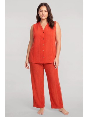 Akbeniz Büyük Beden Yelekli Yazlık Pijama Takımı Turuncu