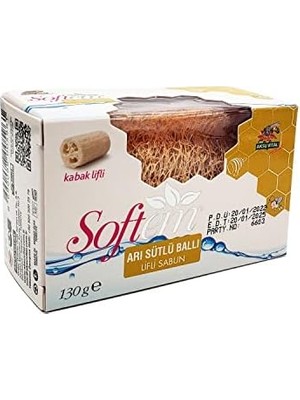 HBMB Store Softem Arı Sütü Ballı Lifli Sabun 130 gr | Doğal Kabak Lifi Içerikli | Peeling Etkili Cilt Temizleyici | Sivilce ve Selülit Karşıtı Doğal Sabun | Paraben Içermez, Renklendirici Içermez