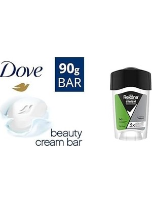 HBMB Store Dove Beauty Cream Bar Katı Güzellik Sabunu Original Nemledirici Etkili, 90 G ve Rexona Clinical Protection Erkek Stick Deodorant Fresh Ter Kokusuna Karşı Koruma 45 ml